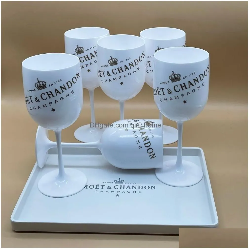 6pcs x one service tray acrylic unbreakable champagnes wine glasses plastic wine-cups party wedding decoration white champagne glass