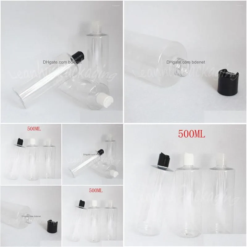 Storage Bottles & Jars Storage Bottles 500Ml White Plastic Bottle Disc Top Cap 500Cc Shampoo / Lotion Packaging Empty Cosmetic Contain Dhihl