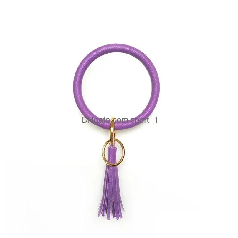 solid color tassel key ring pendants rainbow round shape bracelet car keychain pendant keys storage rings bag ornaments decor th1309