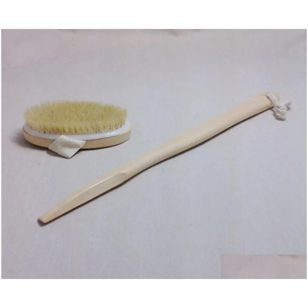 Bath Brushes, Sponges & Scrubbers 150Pcs Wooden Bath Brushes With Handle Total Length Size 40Cm 15.74 Bristles Bathroom Brush Long Han Dhxmm