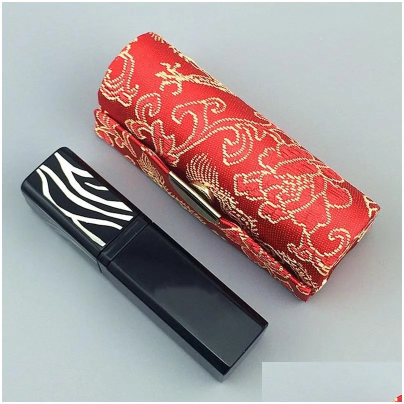 Cosmetic Bags Chinese Brocade Embroidery Lipstick Case With Mirror Mini Cosmetic Lipsticks Box Small Gifted Holder For 1 Drop Delivery Dhyhz