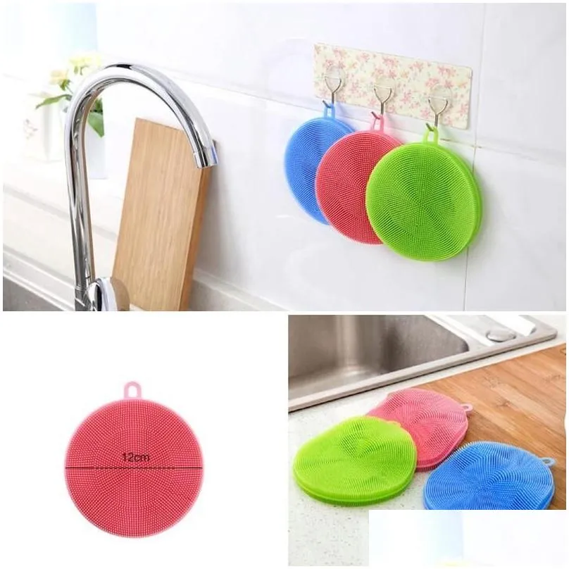 round shape multifunctional kitchen washing tool silicone scrubbers silicone sponge dishwashing brush cleaning brushes for pot pan