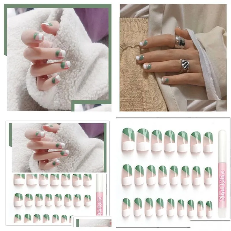 False Nails 24Pcs Cute Short Acrylic Nails Natural Press On False Nail Fl Er Glossy Artificial Fingernail For Women And Drop Delivery Dhcnu