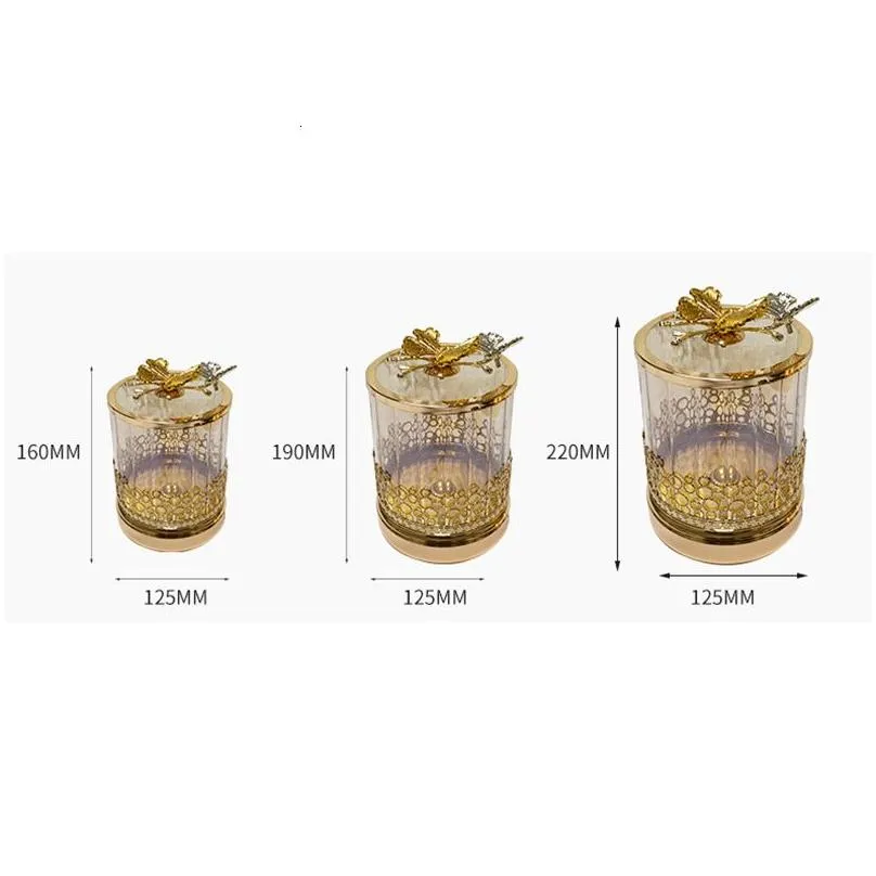 Bottles & Jars Bottles Jars Gold-Plated Butterfly Candy Jar Glass Jewelry Box Hollow Art Flower Arrangement Fruit Nut Sundries Storage Dhfmt