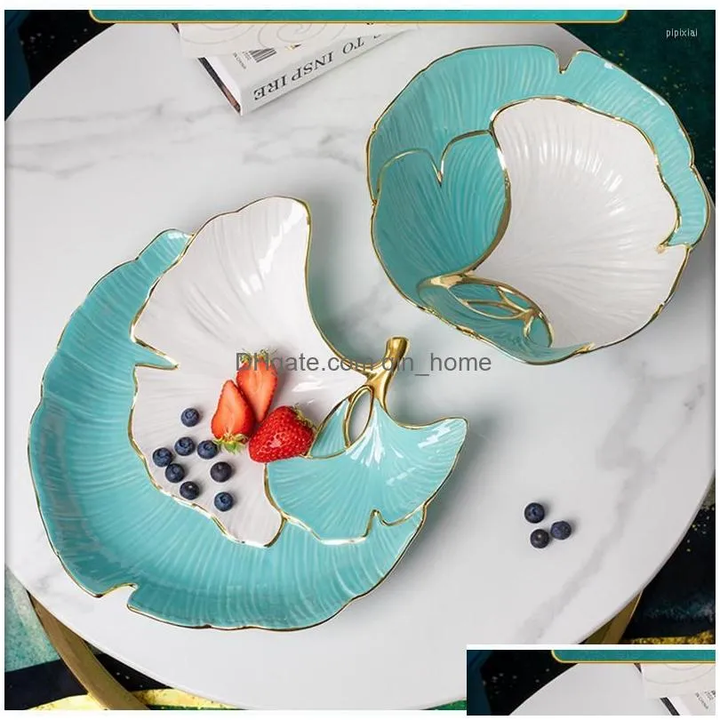 plates european art luxury ceramic apricot leaf snack sushi plate home high-end phnom penh breakfast fruit salad bowl kitchen supplies