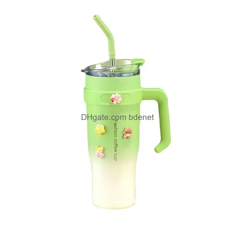 Tumblers Exquisite Cute Car Mug Stainless Steel Cup Lovely Men Women Large Capacity Vacuum Beautif Handle Suction Drop Delivery Home G Dhujx