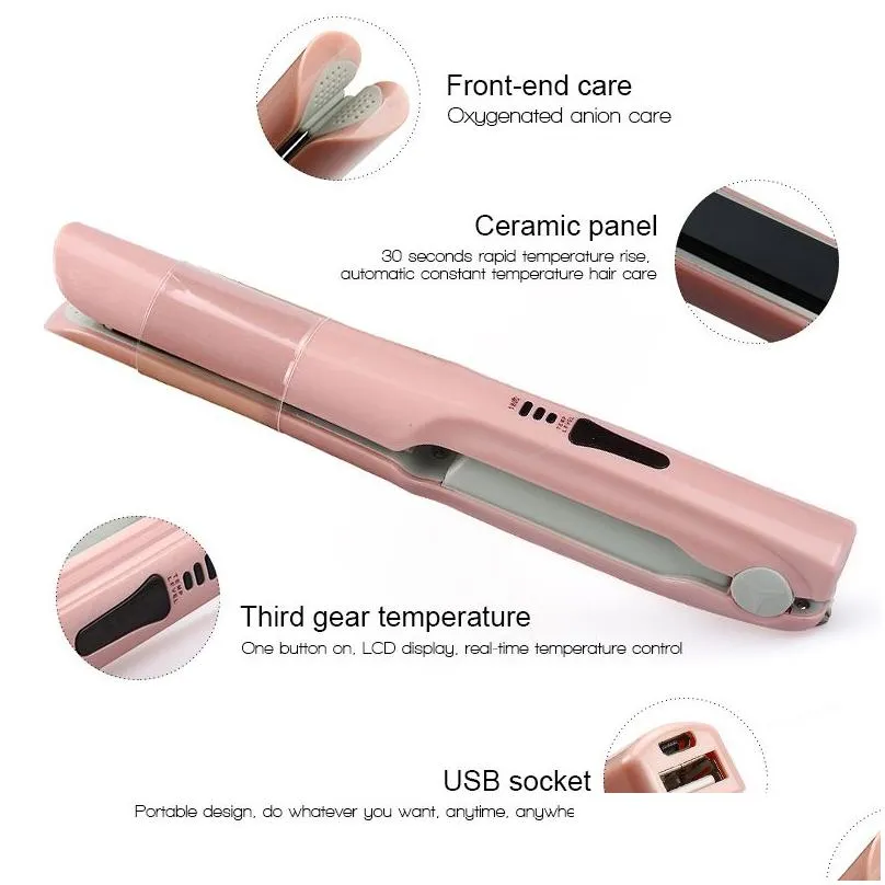 csw wireless usb hair straighteners fast heating flat iron ceramic hair curler curling irons  straightening iron