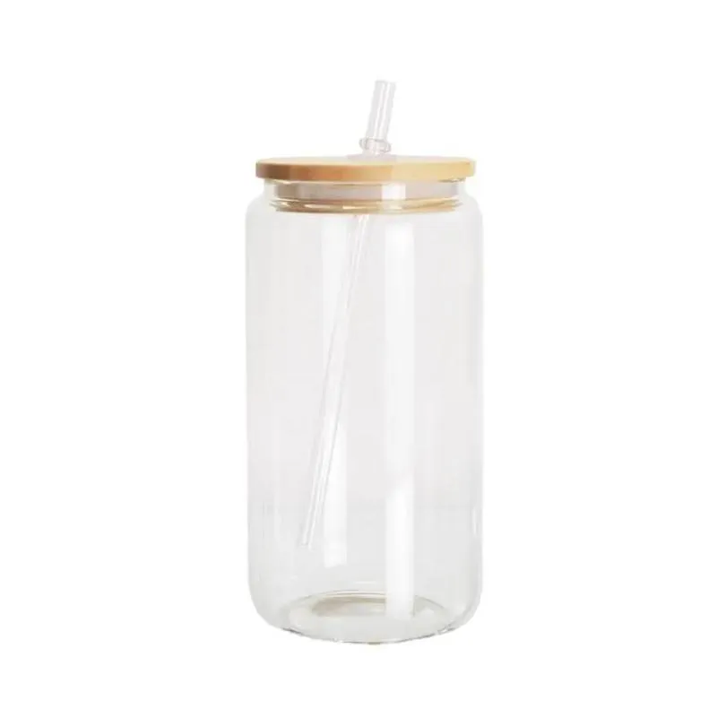 us stock frosted clear 16oz sublimation glass beer mugs bamboo lid reusable straw tumblers diy blanks cans cocktail iced coffee cups whiskey glasses mason