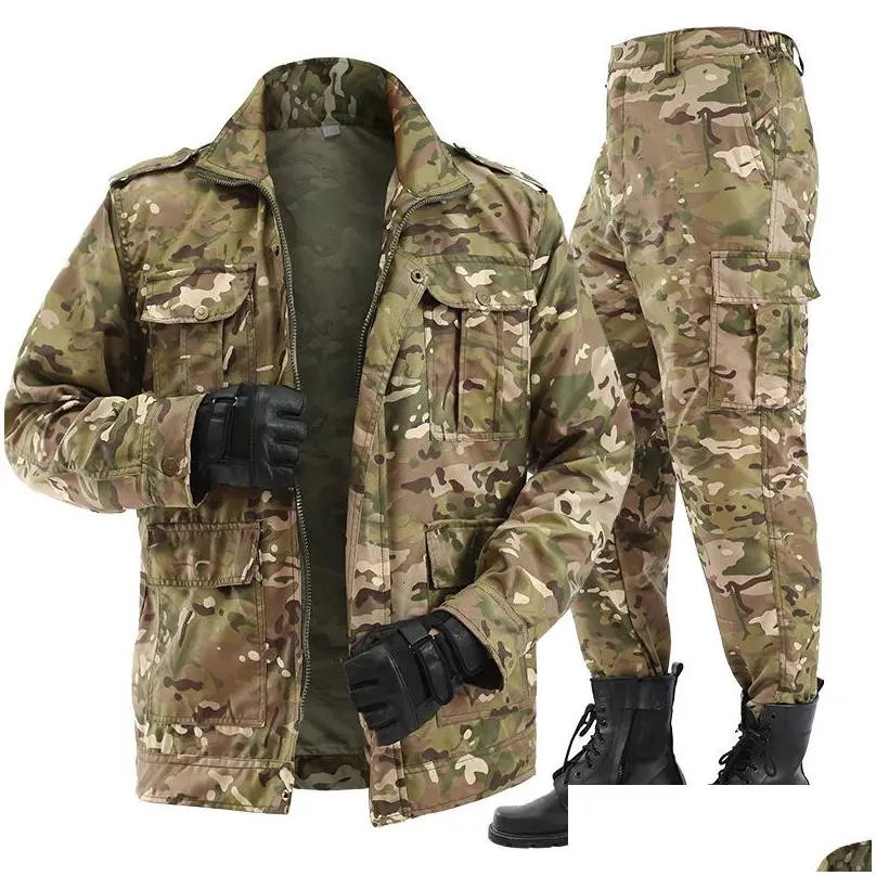Men`S Tracksuits Mens Tracksuits Spring Summer Military Uniform Outdoor Camouflage Suit Black Python Pattern Wearresistant Overalls L Dhkrk