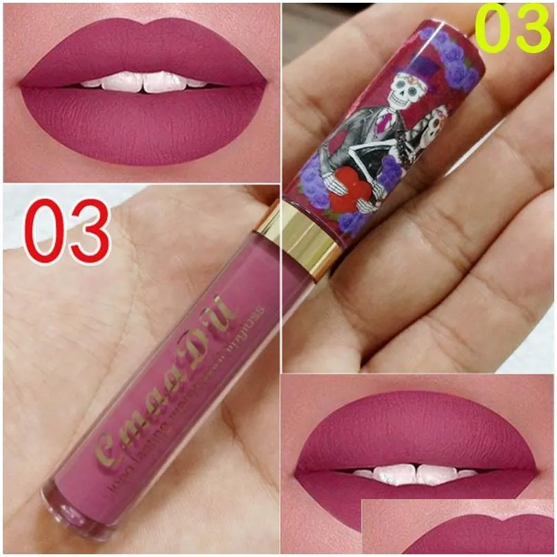 Lip Gloss Cmaadu Skl Pattern Matte Lip Gloss Long Lasting Waterproof Lipgloss Fashion Long-Wear Veet Lips Makeup Products Drop Deliver Dhtrb