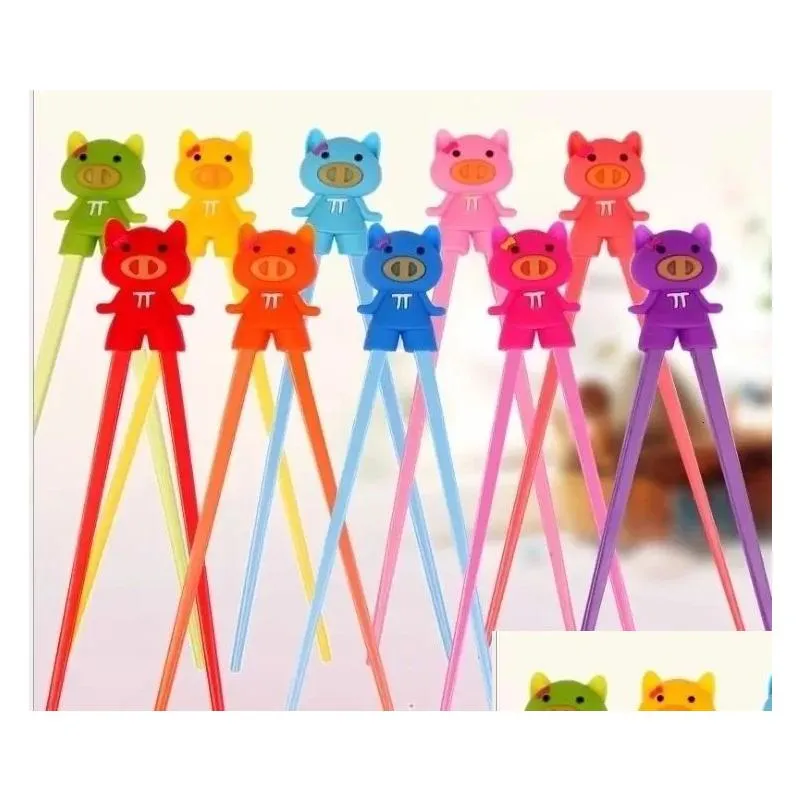 Chopsticks 100 Pair Mixed Colors Cartoon Kids Children Gift Study Exercise Sile Head Wholesale Drop Delivery Dhqfy