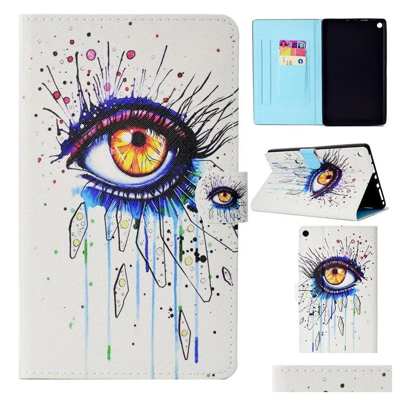 tablets case for amazon kindle fire hd8 2016 2017 80 inch cover fashion painting leather wallet bags card dormancy function