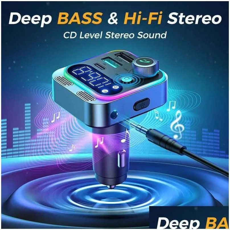 Car Bluetooth Kit 2023 5.3 Fm Transmitter For Stronger Dual Mics Deep Bass Sound 48W Pd Qc3.0  Drop Delivery Dhh2D