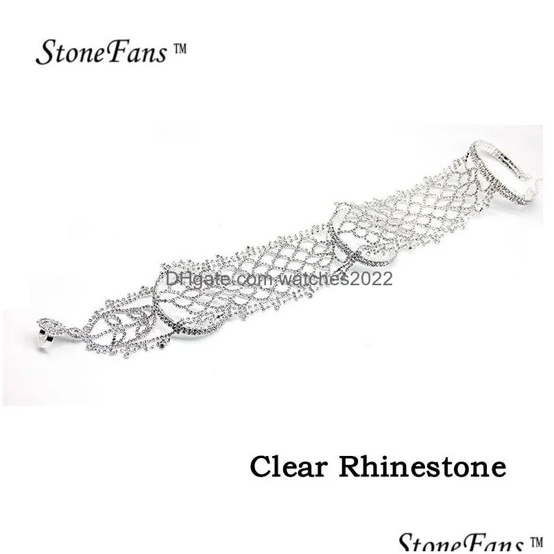 Other Stonefans Rhionestone Ab Long Leaves Bracelet And Bangles With Ring Men Wedding Cuff Arm Bracelets For Women Present Drop Deliv Dhhf5