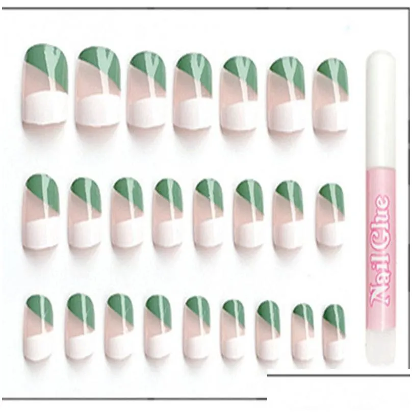 False Nails 24Pcs Cute Short Acrylic Nails Natural Press On False Nail Fl Er Glossy Artificial Fingernail For Women And Drop Delivery Dhcnu