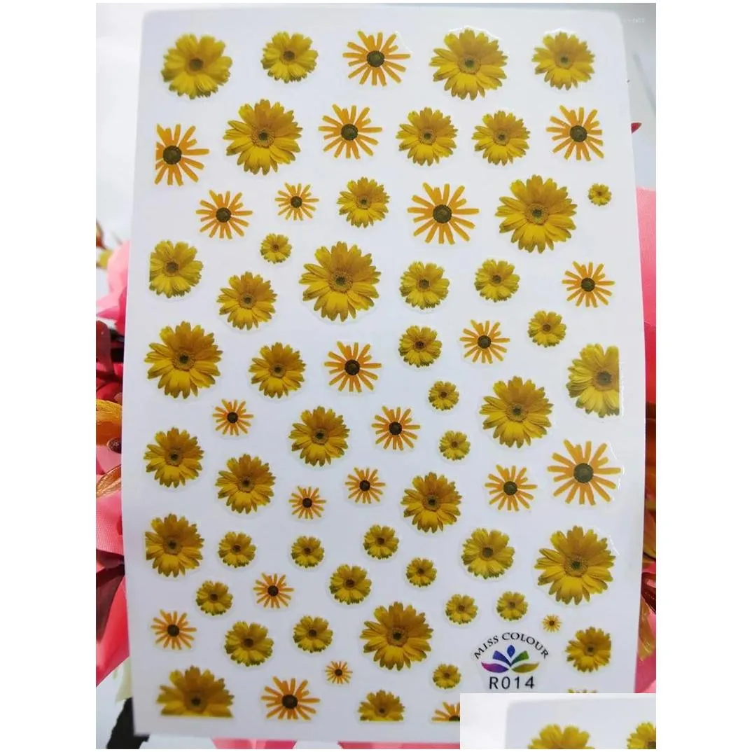 nail stickers sunflower 3d for nails small  yellow flower sticker foil decals art decorations manicure accessories