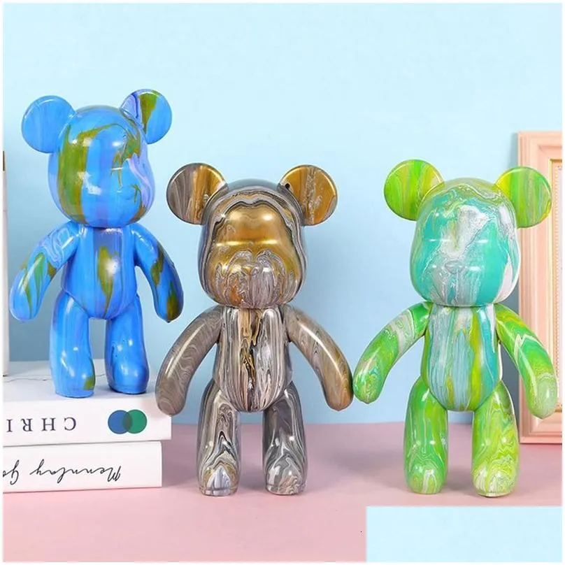 decorative objects figurines diy painting fluid animal bear hand acrylic paint home decoration doll toy statue handicraft gift 230607