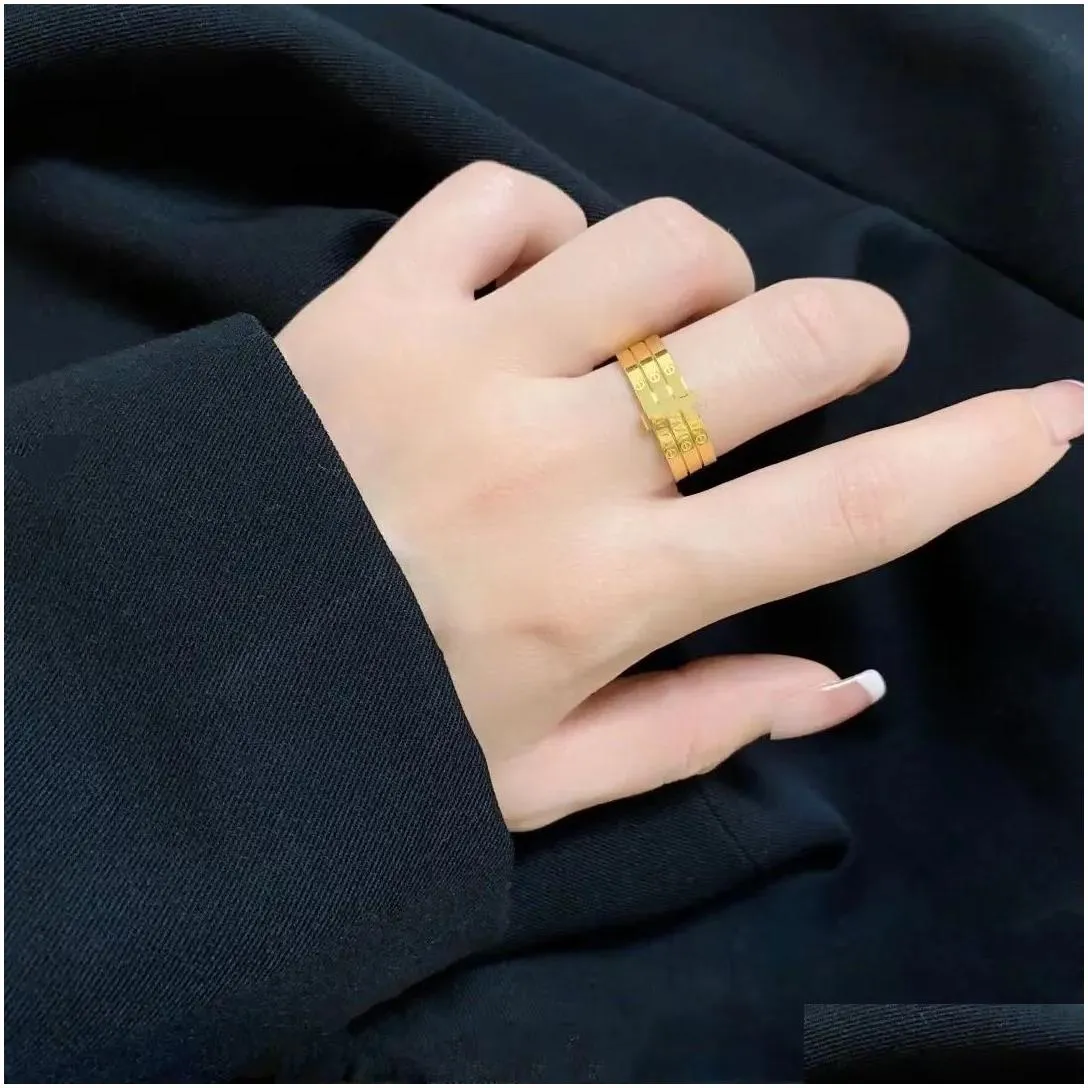 2024 new luxury band rings copper with 18k gold plated brand designer three layers wide engraved wide ring for women jewelry with box party