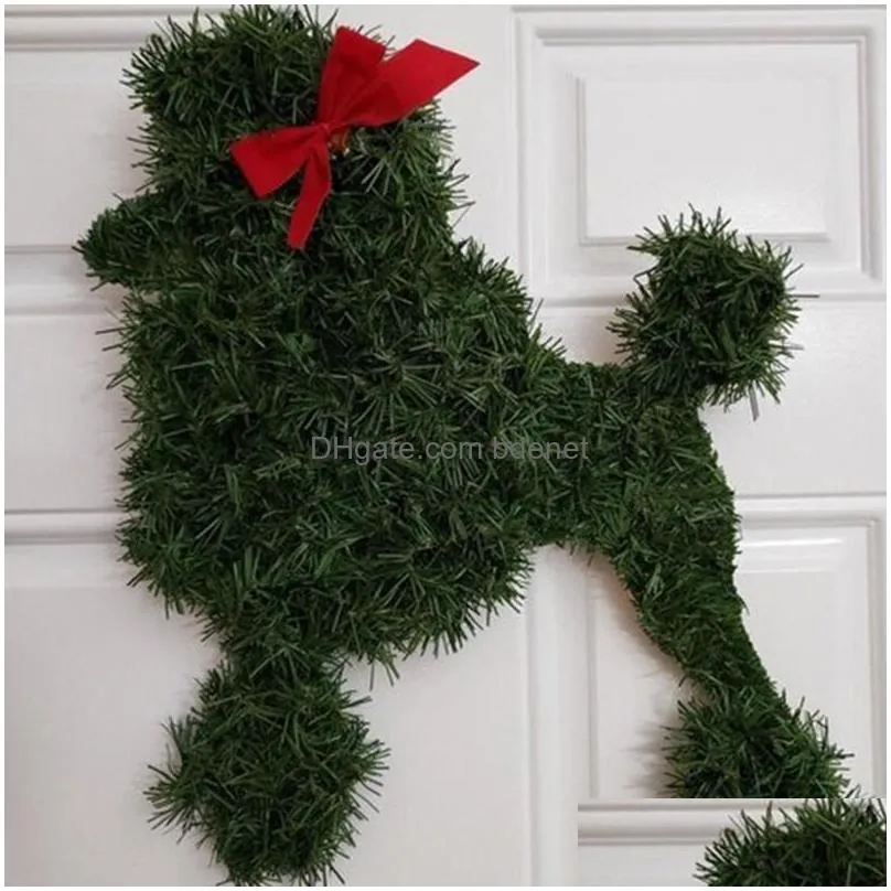 Decorative Flowers & Wreaths Decorative Flowers Sau Dog Wreath Artificial Branches Green Leaves Garland For Front Door Seasonal Christ Dhqtb