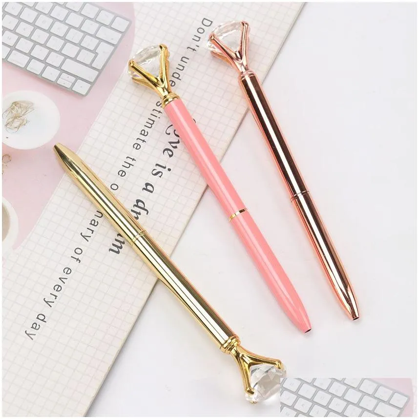 Ballpoint Pens Wholesale Crystal Glass Kawaii Ballpoint Pen Big Gem Ball Pens With Large Diamond Fashion School Office Supplies Drop D Dhenp