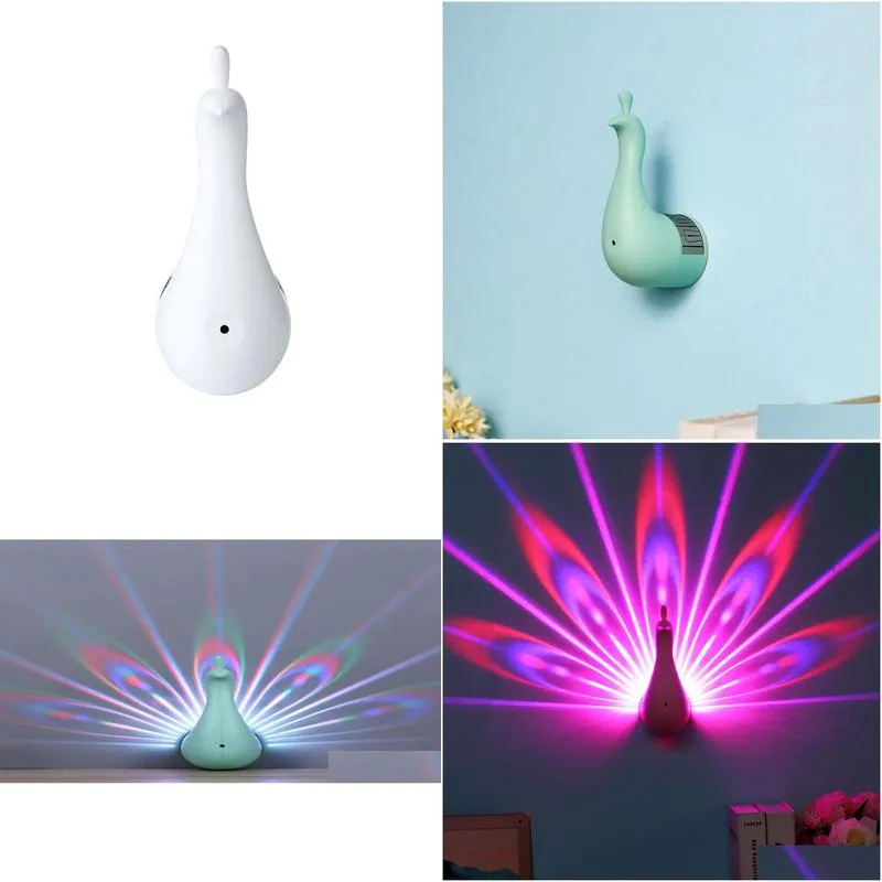 led night light projector usb charging remote control led color bedroom decoration peacock pattern projector bedside lamp6585328