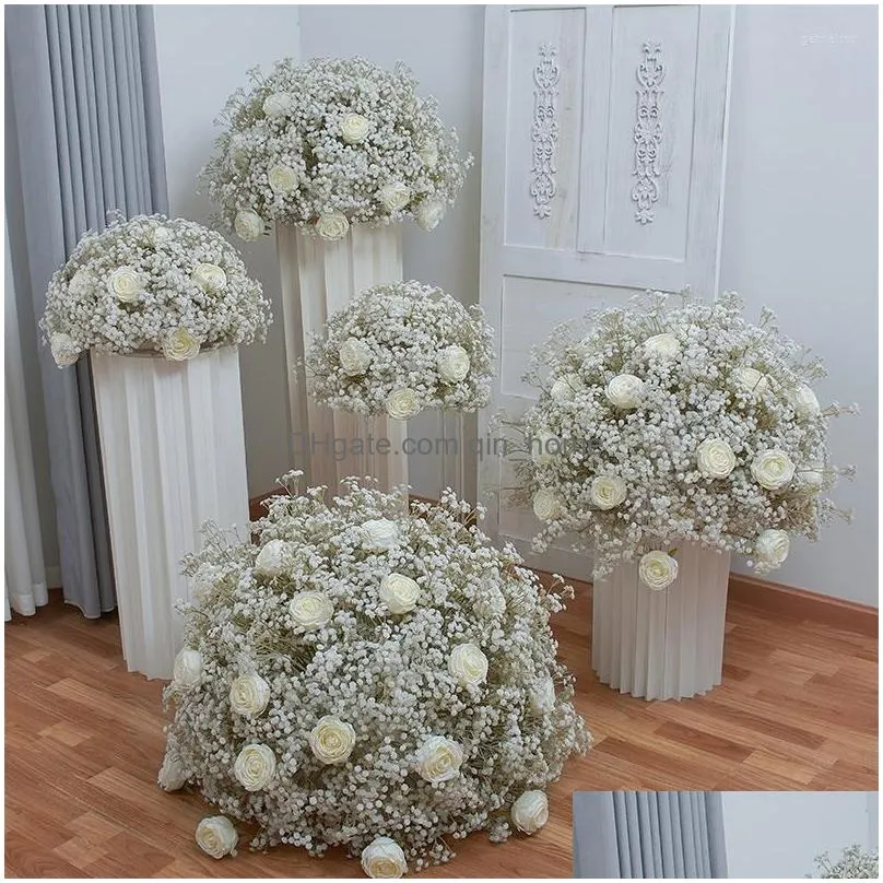 decorative flowers 80/70/60/50/40cm white baby breath rose artificial flower ball wedding table centerpiece deco gypsophila floral