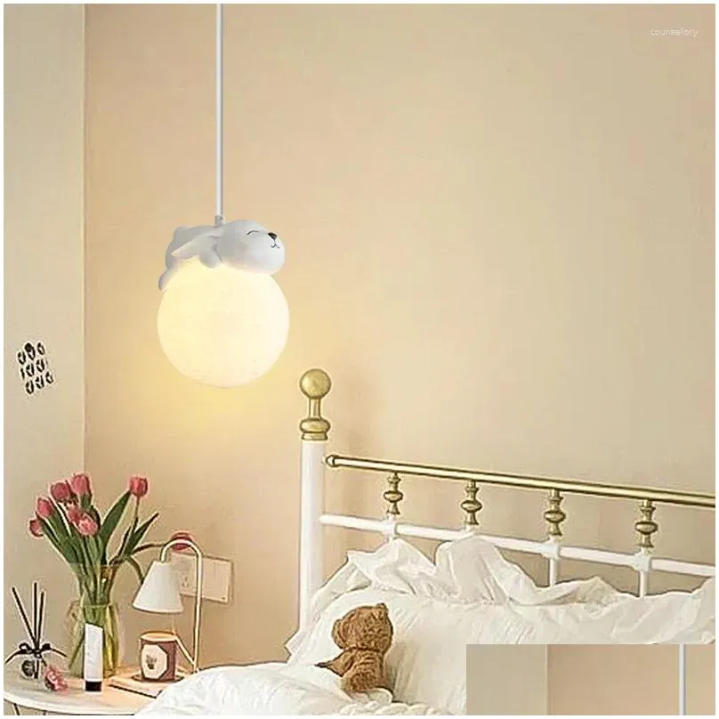 Pendant Lamps Nordic Led Lamp Child Bedroom Bedside Living Dining Aisle Study Chandelier Indoor Home Decor Light Fixture Hanging Drop Dh6Vy