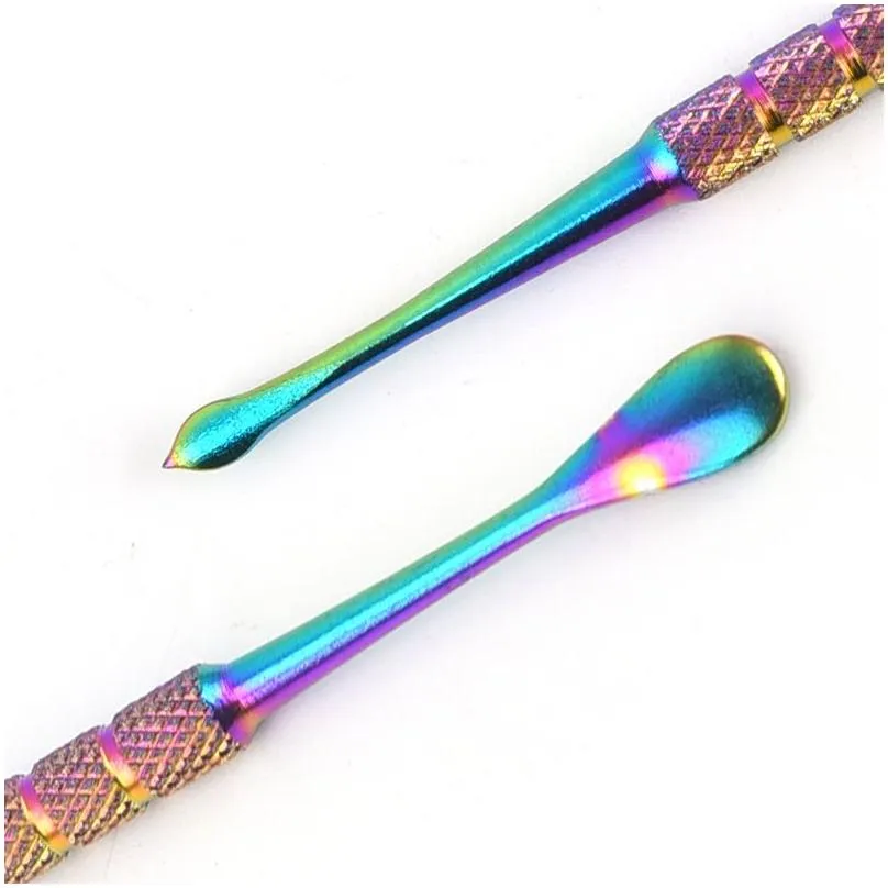 colorful rainbow ss wax dab spoon accessories double headed 120mm smoking pipe bong tobacco clean vaporizer dry herb dabber nail concentrate daber banger