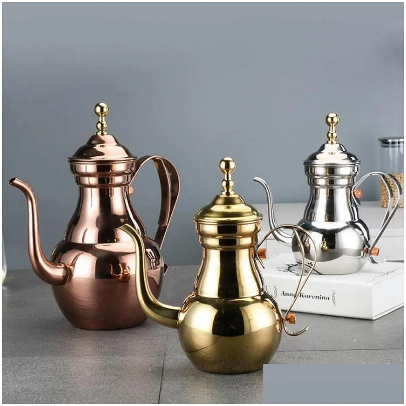 stainless steel narrow coffee pots home long-mouthed teapot tea kettle with filter mesh teapots