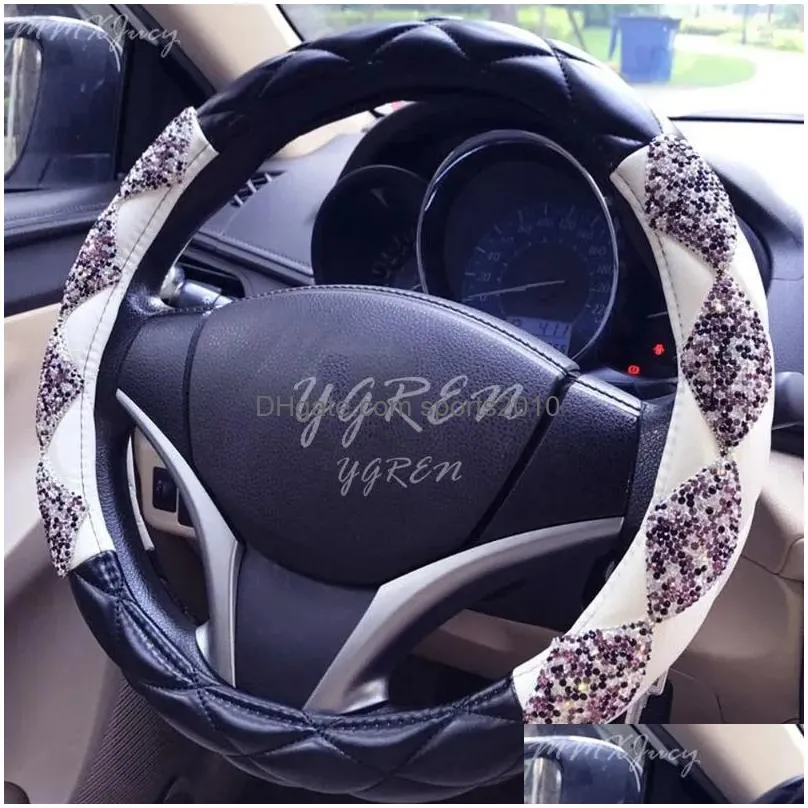 Steering Wheel Covers Steering Wheel Ers Women Lady Car Er Crystal Pink Pu Leather Bling Shinny 38Cm Drop Delivery Automobiles Motorcy Dhpze