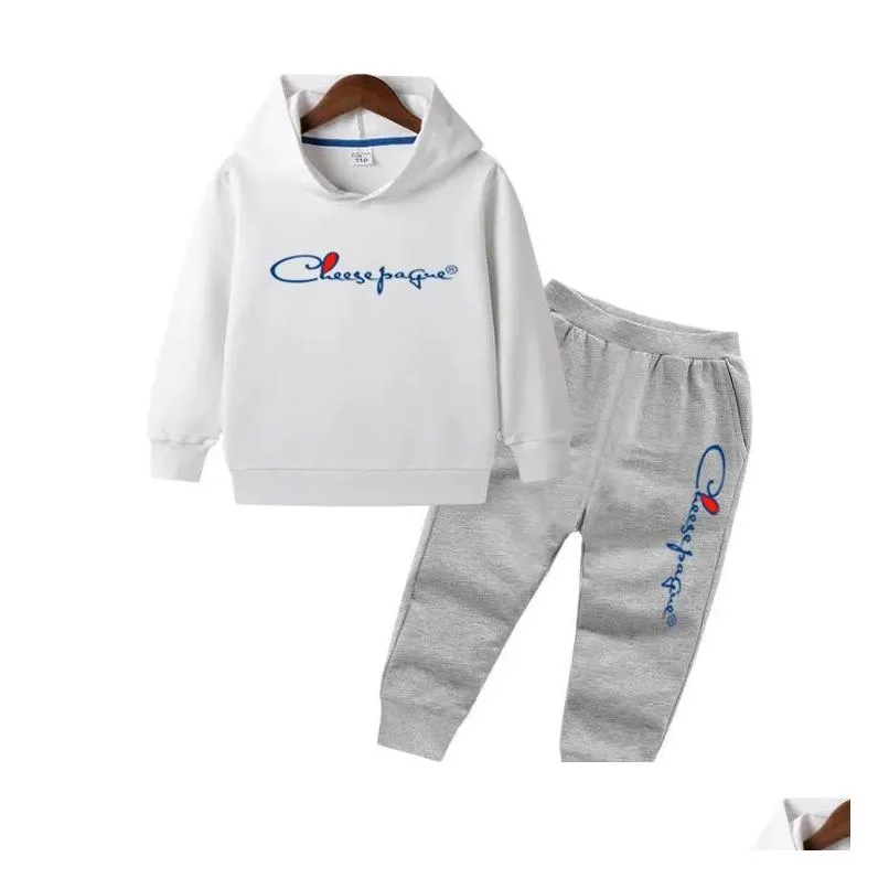 Clothing Sets New Fashion Kids Clothes Girls Sets Children Sportwear Hoodies Pant Tracksuit 2Pcs Baby Casual Sport Suit Boys Drop Deli Otouz