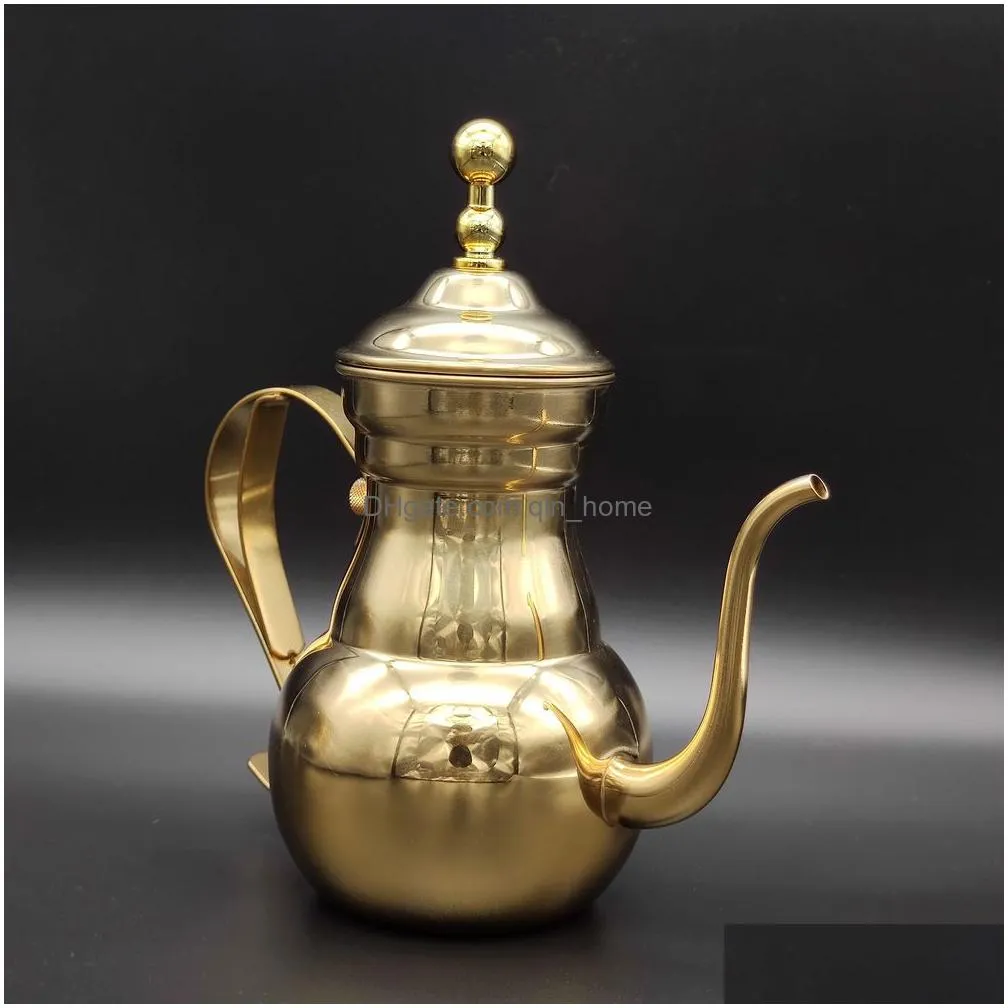 gold 700ml coffee pots sus304 stainless steel narrow teapot long-mouthed tea kettle with filter mesh