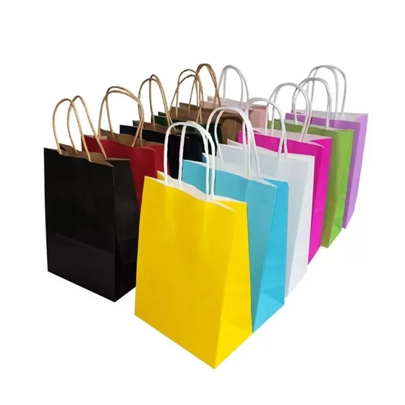 Packing & Printing Service Wholesale Paper Shop Packing Bags Diy Mtifunction Colors Kraft Papers Bag With Handles Party Supplies Festi Dhcay