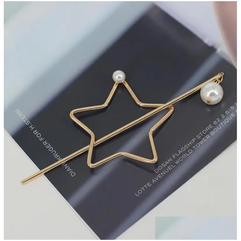 korean barrette star heart design metal pearl hair clips for women hair accessories gold hairpin heart star headband holder