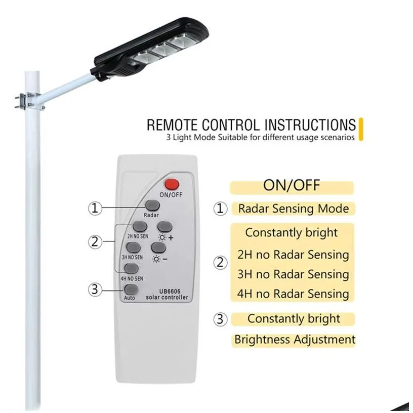 Solar Street Light 100W 200W 300W Solar Street Light Ip65 High Bright Radar Motion Sensor Smart Lighting Outdoor For Courtyard Piazza Dhesk