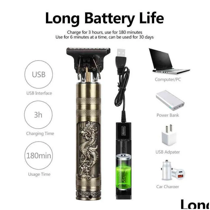 Clippers & Trimmers Hair Clipper Set Electric Trimmer Cordless Shaver Men Barber Cutting Hine For Rechargeable Usb Gold 220121 Drop De Dhzhp