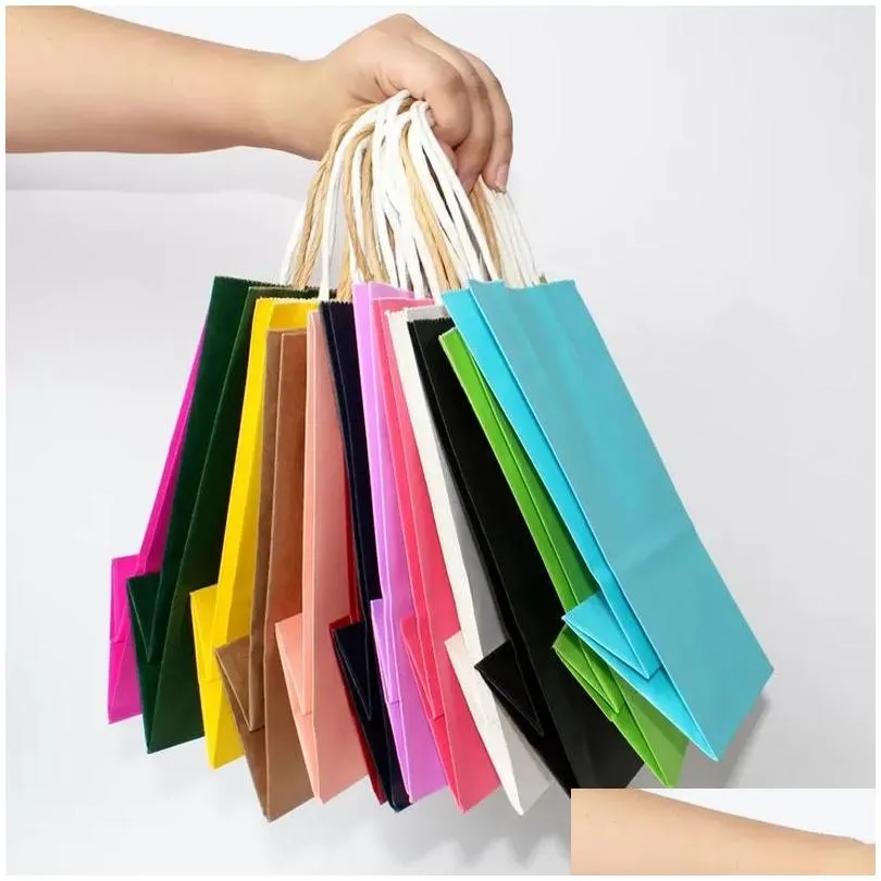 Packing & Printing Service Wholesale Paper Shop Packing Bags Diy Mtifunction Colors Kraft Papers Bag With Handles Party Supplies Festi Dhcay
