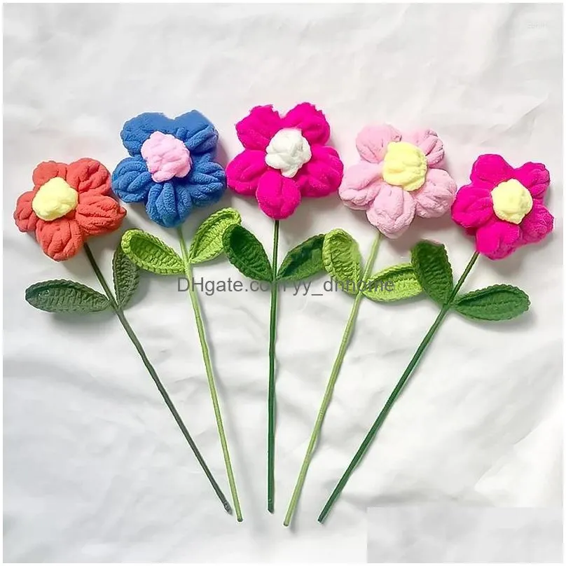 decorative flowers knitted puff flower simulation clogheted artificial wedding party diy handmade bouquet pography props home