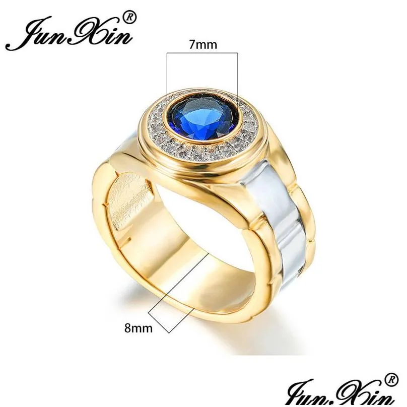 Band Rings Mens Round Blue Stone Wedding Rings For Men Women Yellow Gold Color Promise Engagement Ring Male Boho Zircon Jewelry Cz Dr Dh7Dr