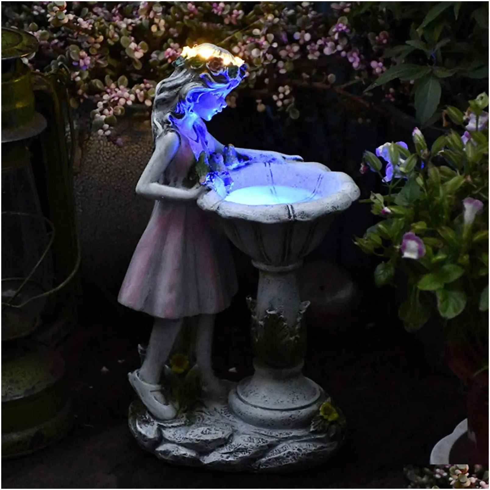 Garden Decorations Flower Fairy Solar Decoration Resin Garden Statue Light Glow In The Dark Yard Outdoor Scpture Angel Figure Drop Del Dhadu