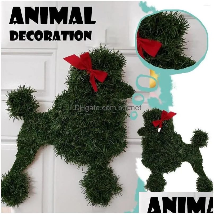 Decorative Flowers & Wreaths Decorative Flowers Sau Dog Wreath Artificial Branches Green Leaves Garland For Front Door Seasonal Christ Dhqtb