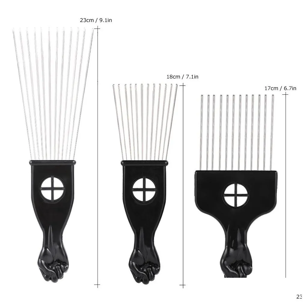 wide teeth metal afro comb insert curly hairbrush hair fork pick comb fist shape handle hairdressing brush styling tool