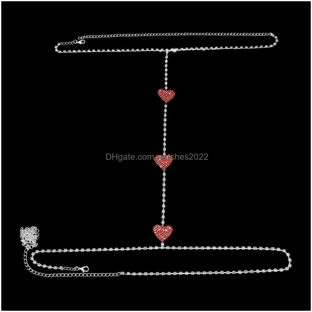 Other Y Three Red Heart Crystal Necklace Belly Waist Chain For Women Chest Jewelry Body With Neck Clothing Decor 221008 Drop Delivery Dhp74