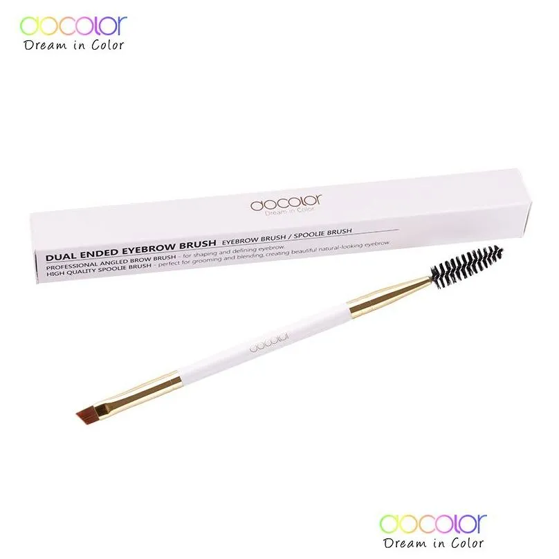 Makeup Brushes Docolor Eyebrow Brush And Comb Wood Professional Angled Makeup For Eyebrows Synthetic Hair Wooden Make Up Drop Delivery Dhdop