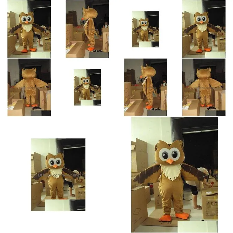 Mascot Classic Version Big Face Brown Owl Costume Adt Halloween Birthday Party Cartoon Apparel Costumes Size Drop Delivery Dh5Bn