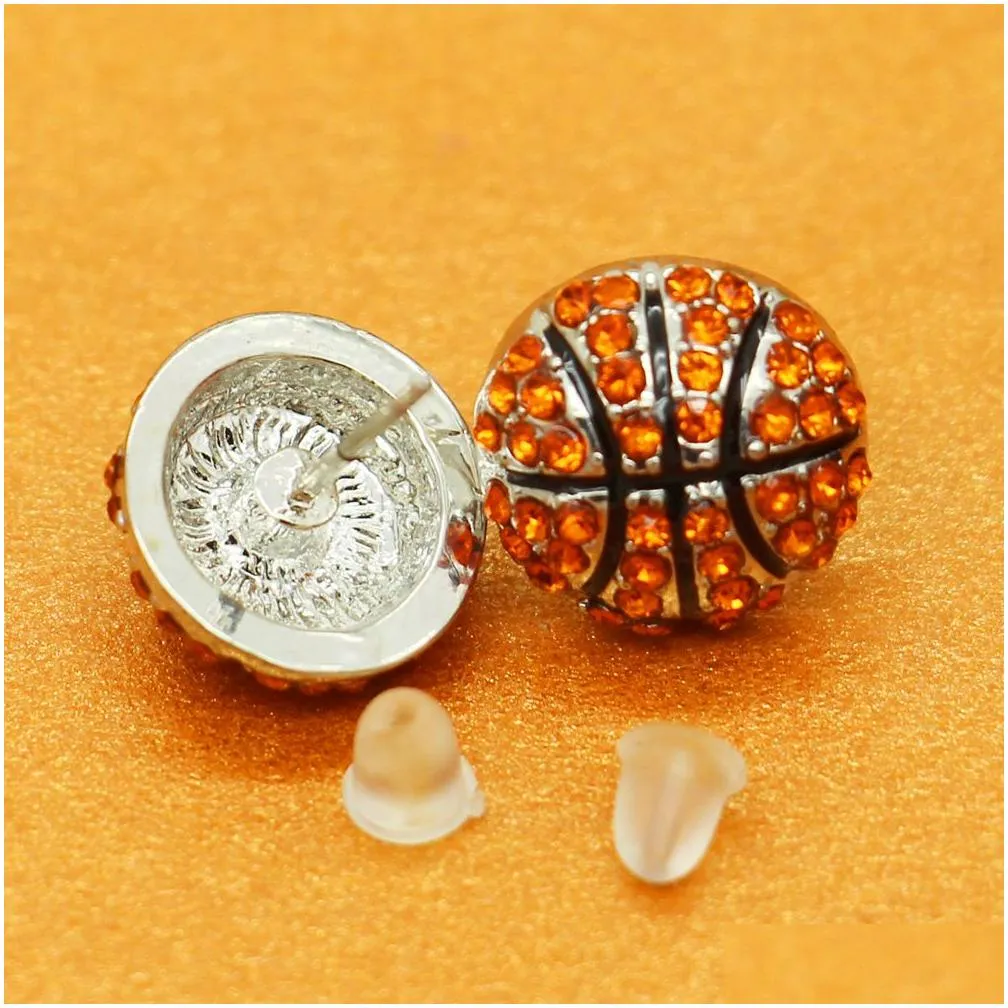 Dangle & Chandelier Basketball Rhinestone Round Yellow Softball Stud Earrings Gift For Sports Mom Spots Team Her Fashion Earring Hook Dh0Kf