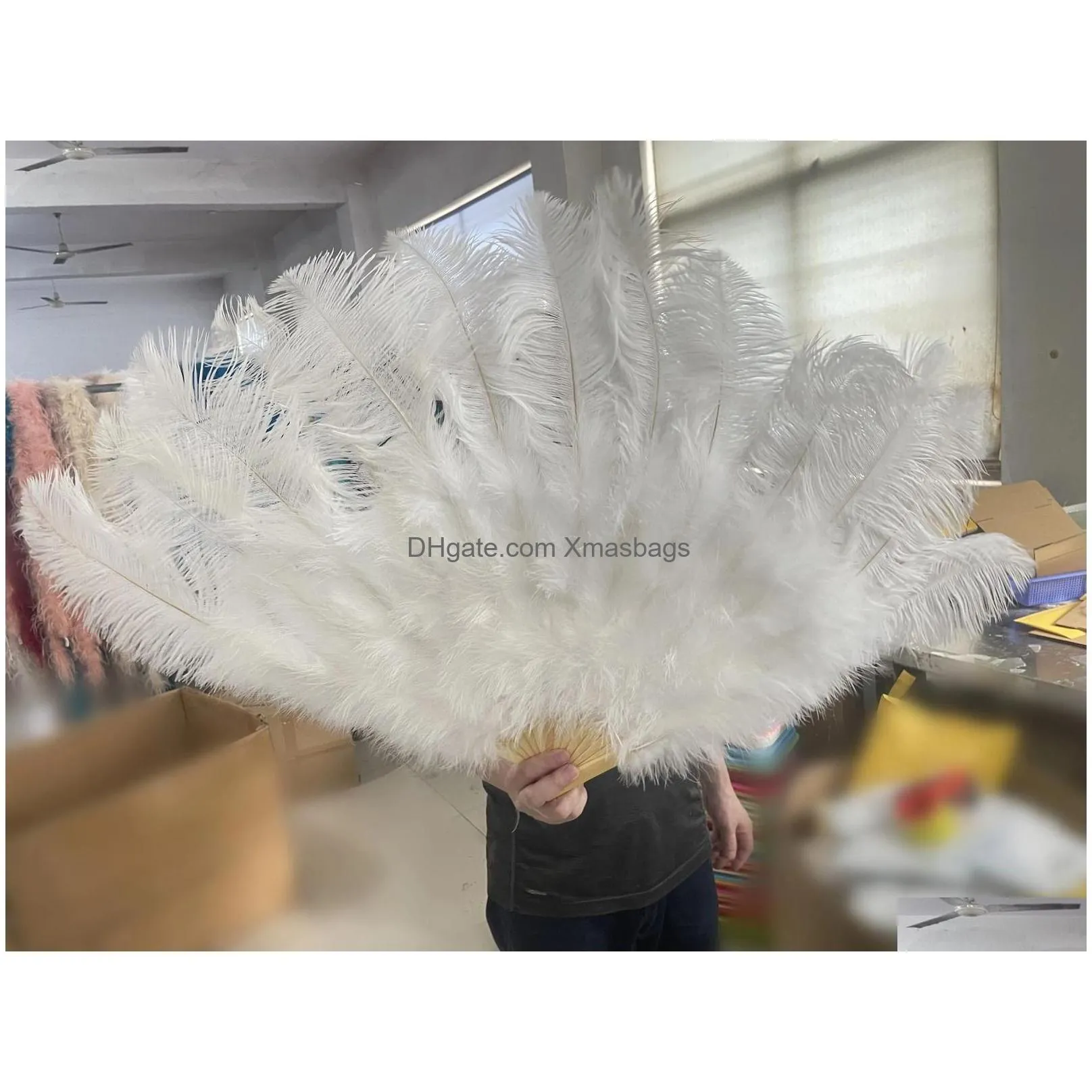 other event party supplies 13 bone fluffy white ostrich feathers fan for carnival wedding celebration dance show diy decoration plumes customized