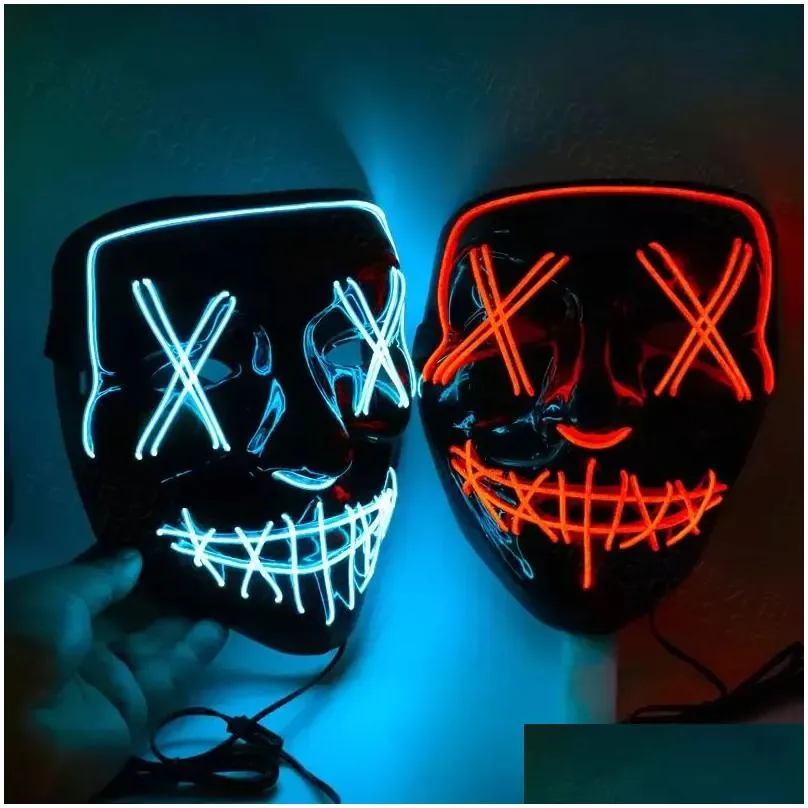 Party Masks Halloween Horror Masks Led Glowing Mask V Purge Election Costume Dj Party Light Up Glow In Dark 10 Colors Jn07 Drop Delive Dhrcy