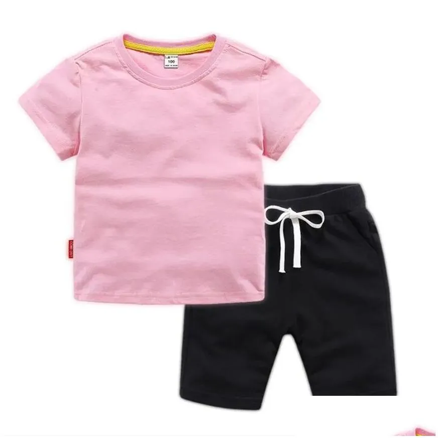 Clothing Sets New Fashion Summer Brand Logo Tracksuit Sets Baby Clothes Suit Children Boys Girls Cotton T-Shirt Shorts 2Pcs/Set Toddle Otkvw