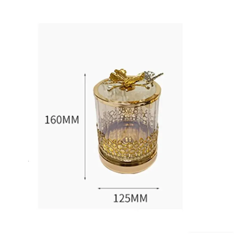 Bottles & Jars Bottles Jars Gold-Plated Butterfly Candy Jar Glass Jewelry Box Hollow Art Flower Arrangement Fruit Nut Sundries Storage Dhfmt